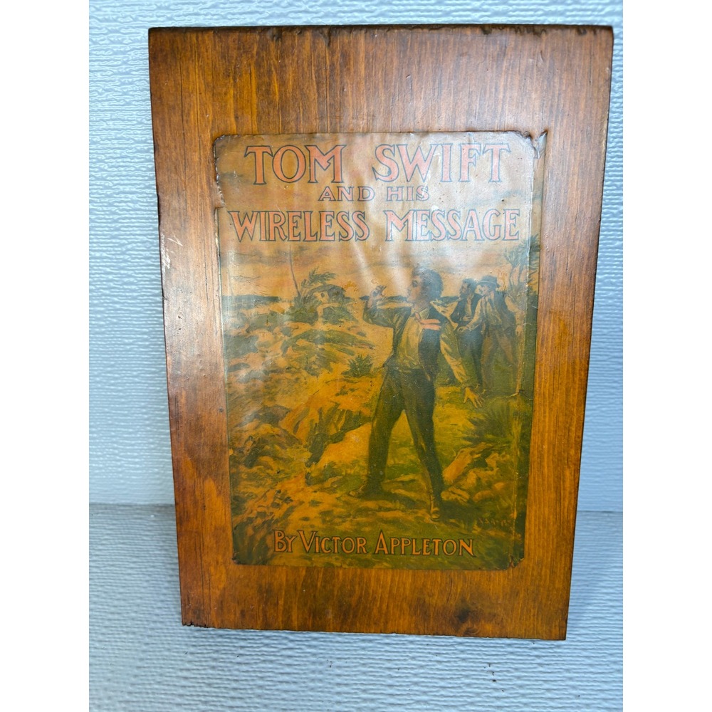 Vintage Tom Swift and His Wireless Message Wood Wall Plaque Victor Appleton Art‎